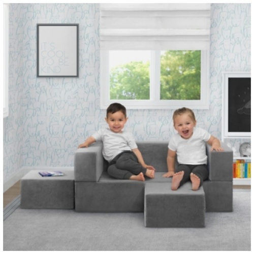 Delta Children 3-Piece Convertible Sofa and Play Set, Gray