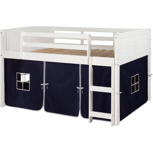 Donco Louver Low Loft Bed with Blue Tent