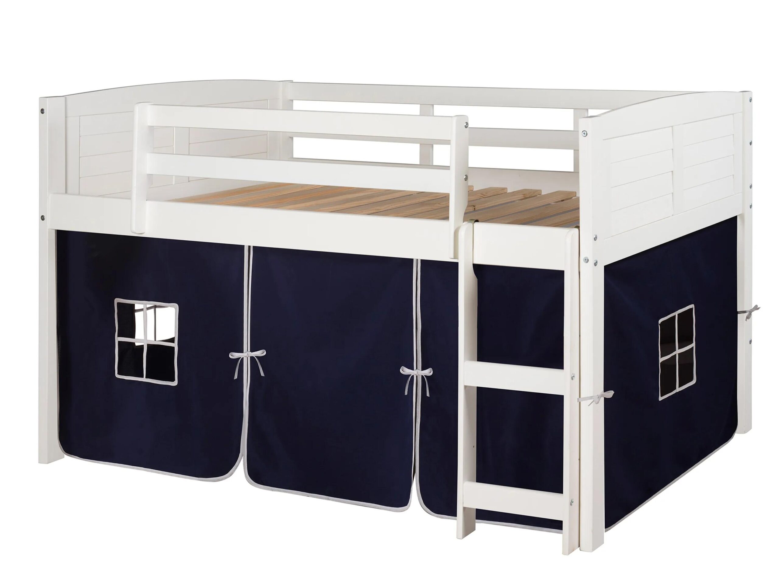 Donco Louver Low Loft Bed with Blue Tent