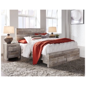 Effie Queen Panel Bed with 2 Storage Drawers, Whitewash