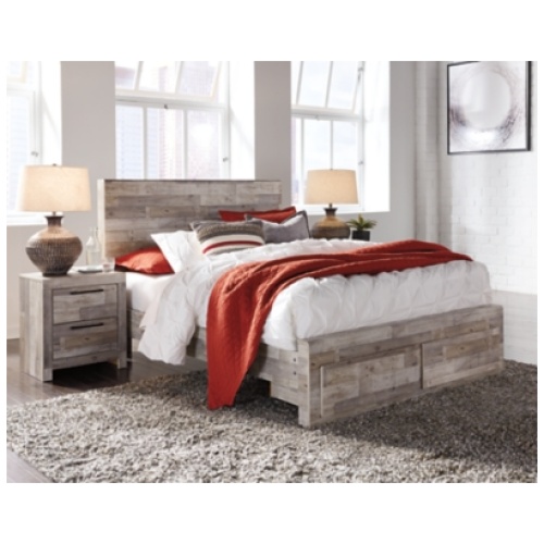 Effie Queen Panel Bed with 2 Storage Drawers, Whitewash