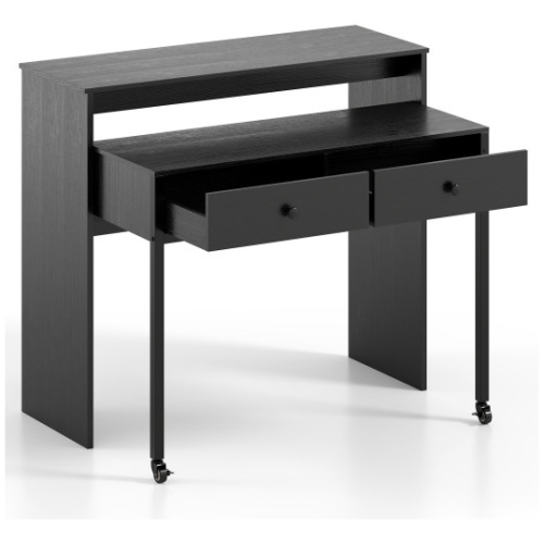 Extendable Computer Desk with 2 Storage Drawers Convertible Home Office Rolling Study Writing Desk-Black