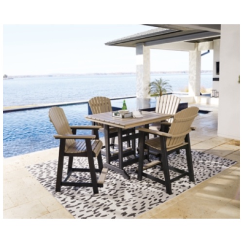 Fairen Trail Outdoor Counter Height Dining Table and 4 Barstools, Black/Driftwood