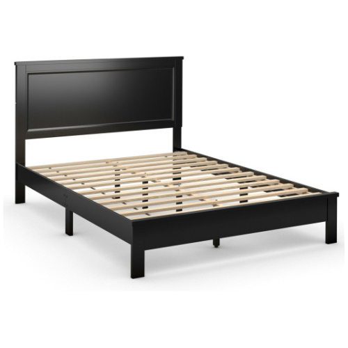Full Size Platform Slat Bed Frame with High Headboard-Black