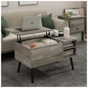 Furinno Jensen Lift Top Coffee Table With Legs, French Oak Gray
