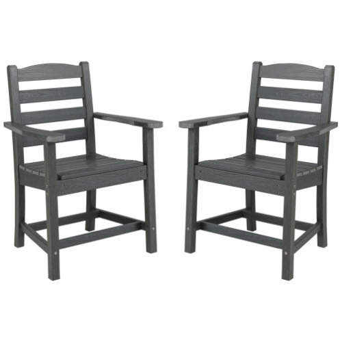 HDPE All Weather Patio Dining Chairs Set of 2 with Wide Armrests-Gray