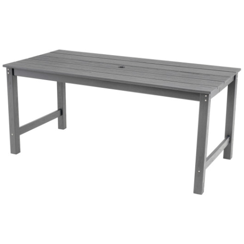 HDPE Outdoor Dining Table for 6 Person with Wood-Like Tabletop and Umbrella Hole-Gray