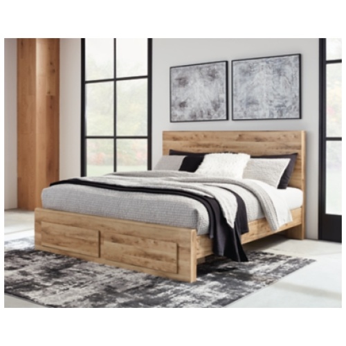 Hyanna King Panel Bed with 2 Storage Drawers, Tan Brown