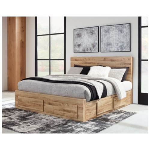 Hyanna King Panel Bed with 6 Storage Drawers, Tan Brown