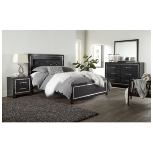 Kaydell Queen Upholstered Panel Bed with Dresser, Black