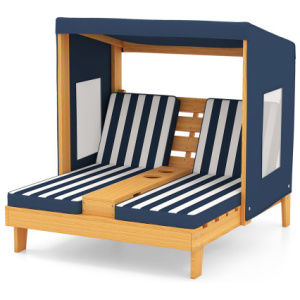 Kids Patio Lounge Chair with Cup Holders and Awning-Navy