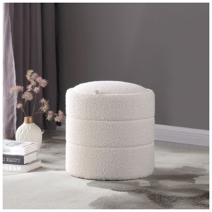 Kinfine USA HomePop Round Storage Ottoman, Cream