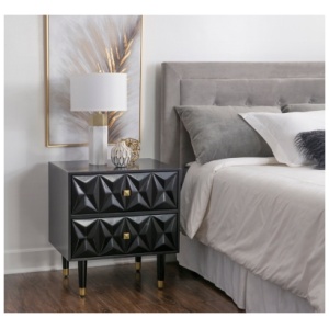 Linon Geo Texture 2 Drawer Nightstand, Black