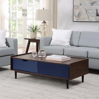 Manhattan Comfort Duane Coffee Table, Dark Brown/Navy Blue