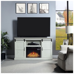 Manhattan Comfort Myrtle 60" TV Stand with Electric Fireplace, Cream Oak
