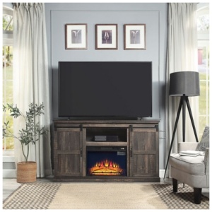 Manhattan Comfort Myrtle 60" TV Stand with Electric Fireplace, Heavy Brown