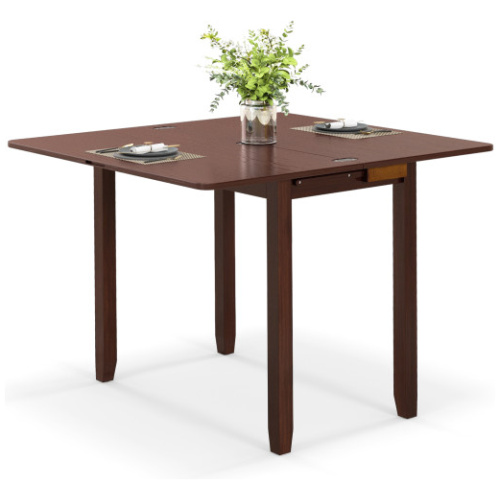 Mid Century Folding Dining Table for 4 People Extendable Kitchen Table with Hidden Storage-Brown