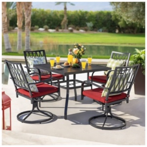 Nuu Garden Outdoor Dining Table and 4 Swivel Chairs, Black/Red