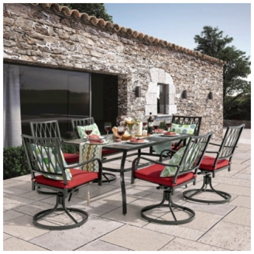 Nuu Garden Outdoor Dining Table and 6 Swivel Chairs, Black/Red