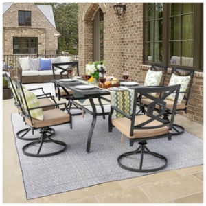 Nuu Garden Outdoor Dining Table and 6 Swivel Chairs with Cushions, Black/Beige