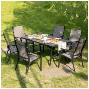 Nuu Garden Outdoor Dining Table and 6 Textilene Chairs, Gray/Black