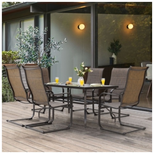 Nuu Garden Outdoor Dining Table with Umbrella Hole and 6 Chairs, Brown