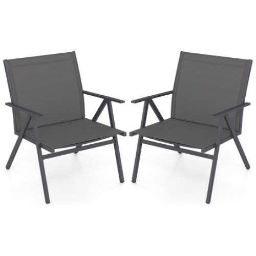 Patio Chairs Set of 2 with Breathable Mesh Fabric and Metal Frame-Gray