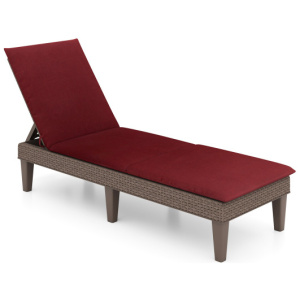 Patio Lounge Outdoor Recliner Chair with Cushion 3-Position Adjustable Backrest-Red