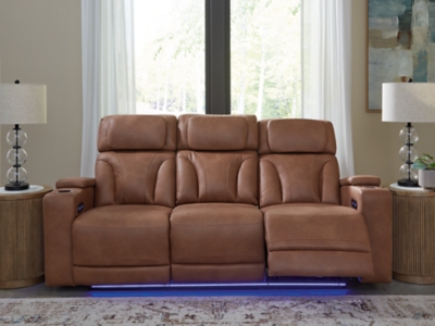 Point Clear Dual Power Reclining Sofa, Caramel
