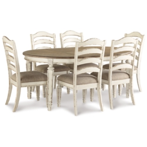Realyn Dining Table and 6 Chairs, Chipped White