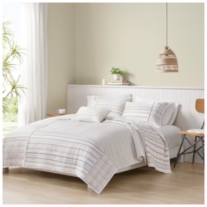 Salar King/California King 3 Piece Printed Quilt Set with Trims, Natural