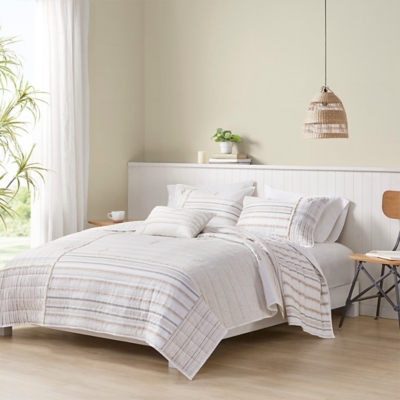 Salar King/California King 3 Piece Printed Quilt Set with Trims, Natural