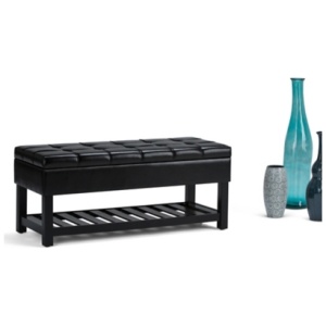 Saxon Rectangle Storage Ottoman Bench, Midnight Black