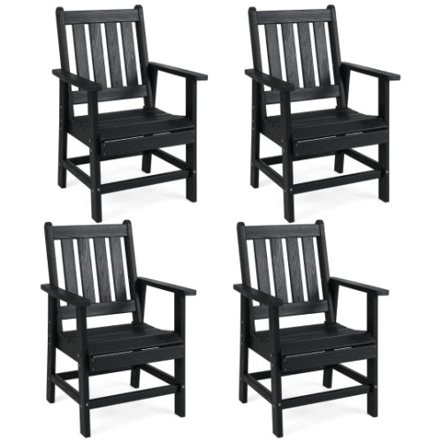 Set of 4 Patio Dining Chairs with Wide Armrests-Black
