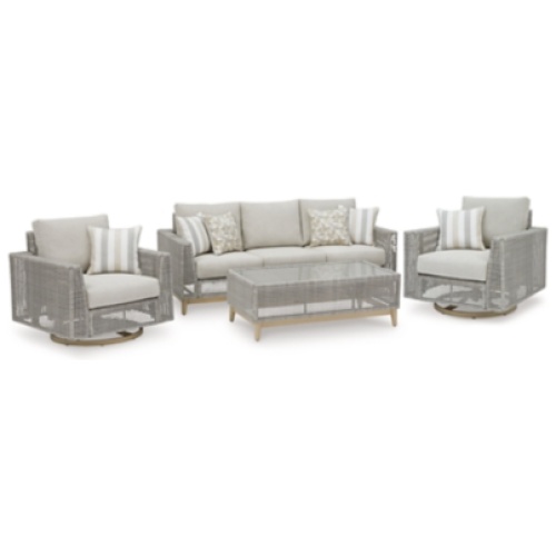 Seton Creek Outdoor Sofa and 2 Chairs with Coffee Table, Gray