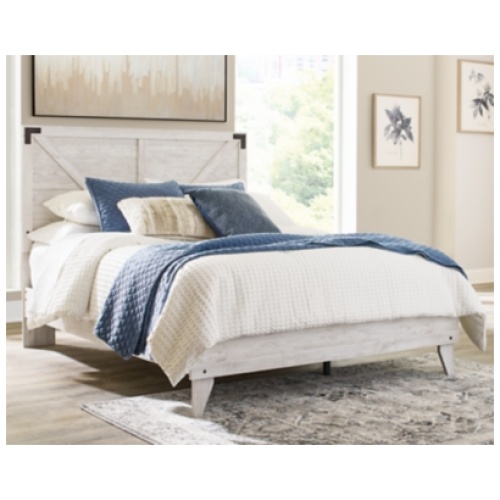 Shawburn Queen Crossbuck Panel Platform Bed, White/Dark Charcoal Gray