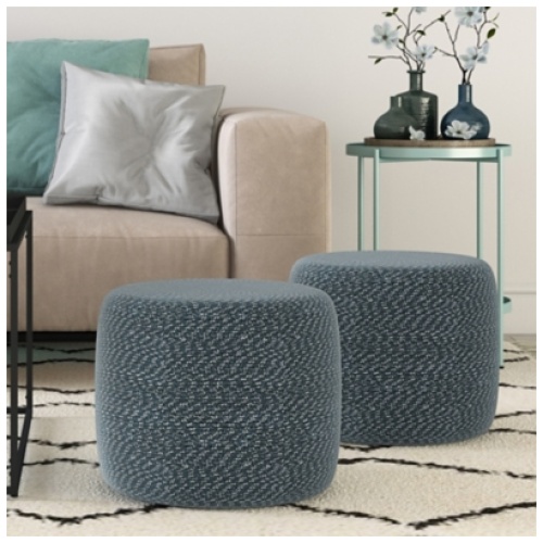 Simpli Home Bayley Braided Pouf, Aegean Blue/Natural