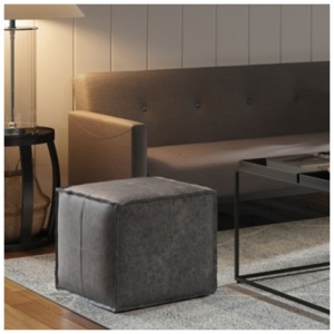 Simpli Home Brody Pouf, Distressed Black