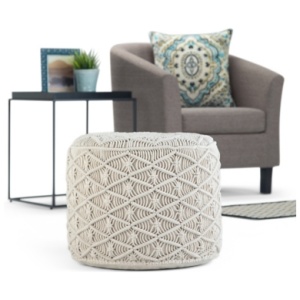 Simpli Home Coates Macrame Pouf, Natural