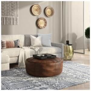 Simpli Home Connor Coffee Table Pouf, Distressed Brown