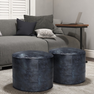 Simpli Home Connor Pouf, Navy Blue