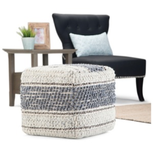 Simpli Home Grady Pouf, Blue/Natural