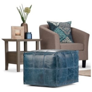 Simpli Home Manning Pouf, Teal