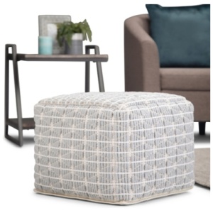 Simpli Home Noreen Pouf, Light Blue/White