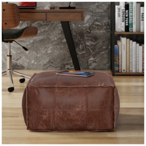 Simpli Home Sheffield Coffee Table Pouf, Distressed Brown