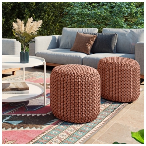 Simpli Home Wynne Indoor Pouf, Orange