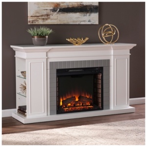 Southern Enterprises Furniture Cherise Bookcase Electric Fireplace, White/Gray