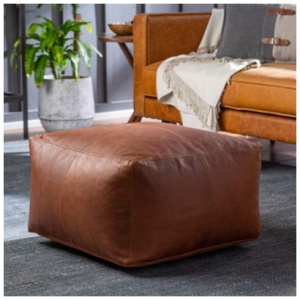 Surya Barrington Pouf Leather, Burnt Orange