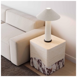 TOV Furniture Brut Outdoor Side Table, Breccia/Travertine