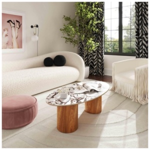TOV Furniture Tamara Coffee Table, Natural Ash/White Marble